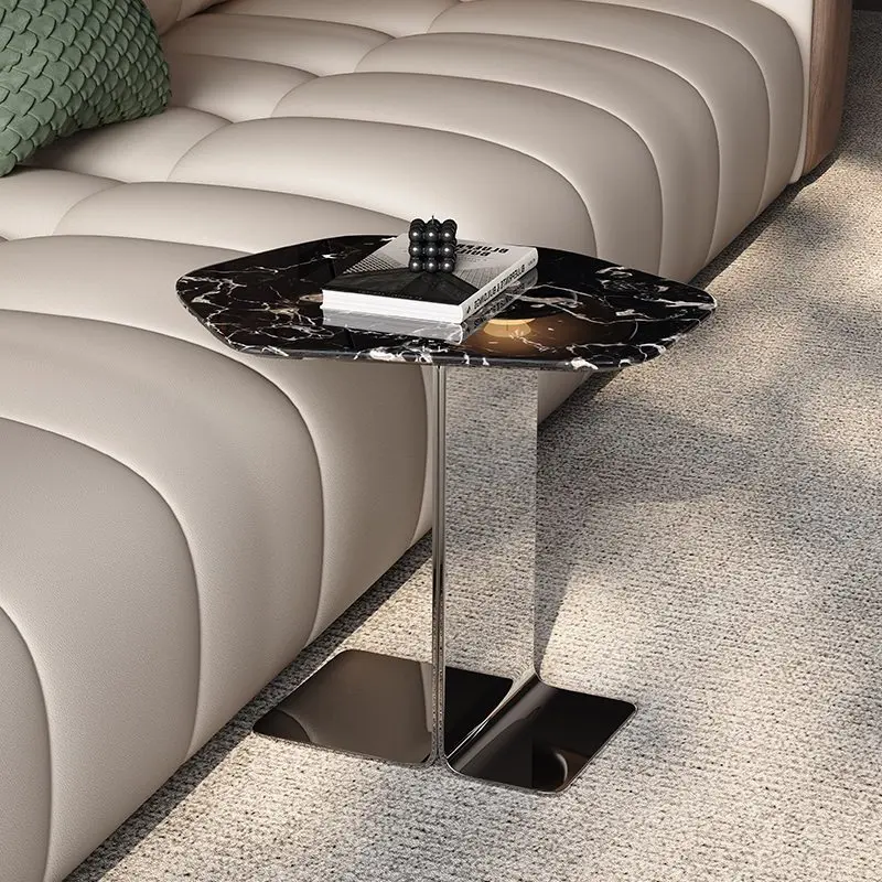 Italian Luxury Stone-Effect Rotating Foldable Expandable Coffee Table Minimalist Modern Nordic Home Use
