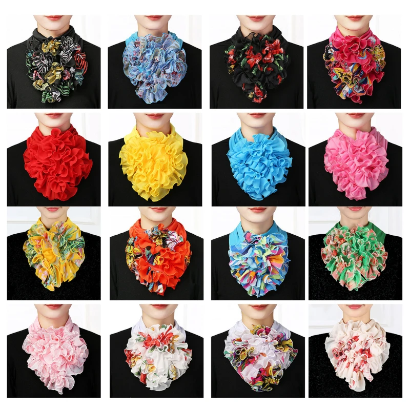 Koreaanse Bloemen Chiffon Nek Bewaker Valse Kraag Hedging Sjaal Zomer Vrouwen Ijs Zijde Beschermen Cervicale Elastische Slabbetje Hoofdhals 28 Kleur