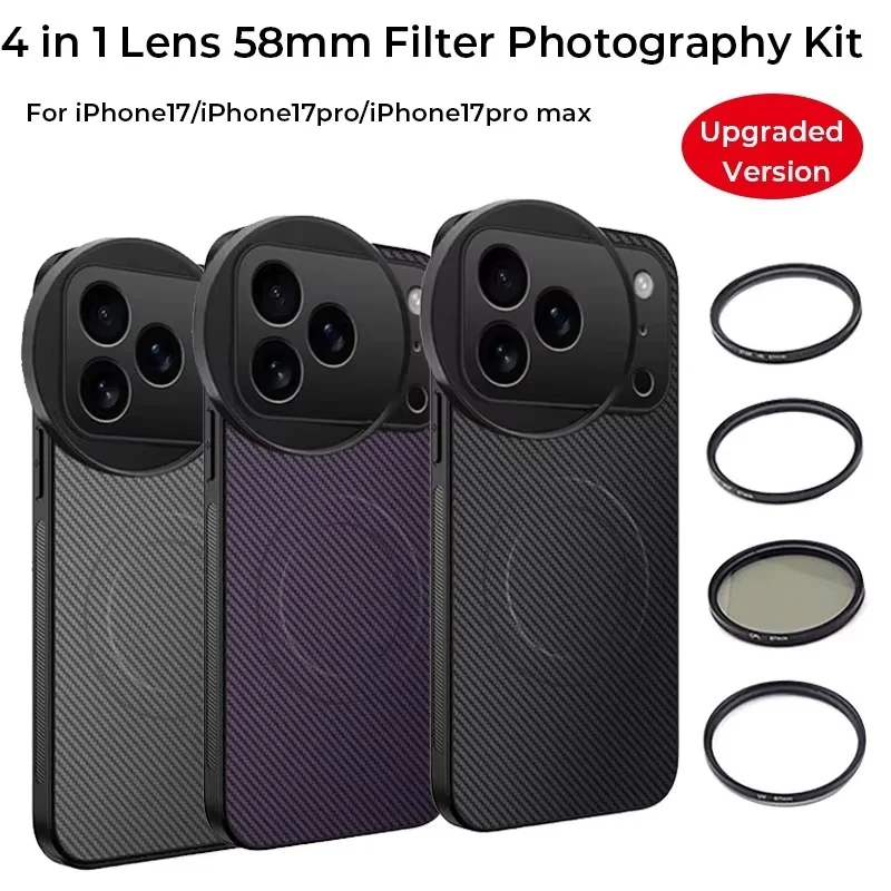 

4-in-1 Lens 58mm Filter Kit, CPL ND UV Star with Magnetic Wireless Charging Phone Case, For iPhone 17Pro/Pro Max Photography