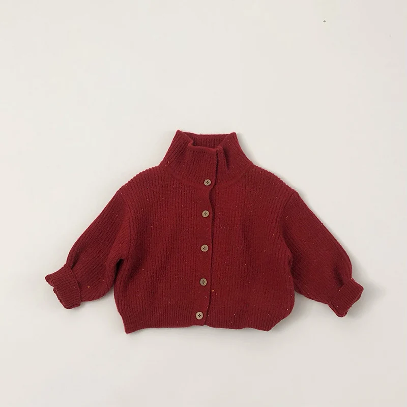 

FINEPAT Christmas Kids Clothes Turtleneck Girls Sweaters Red Knit Cardigans Children Outfit