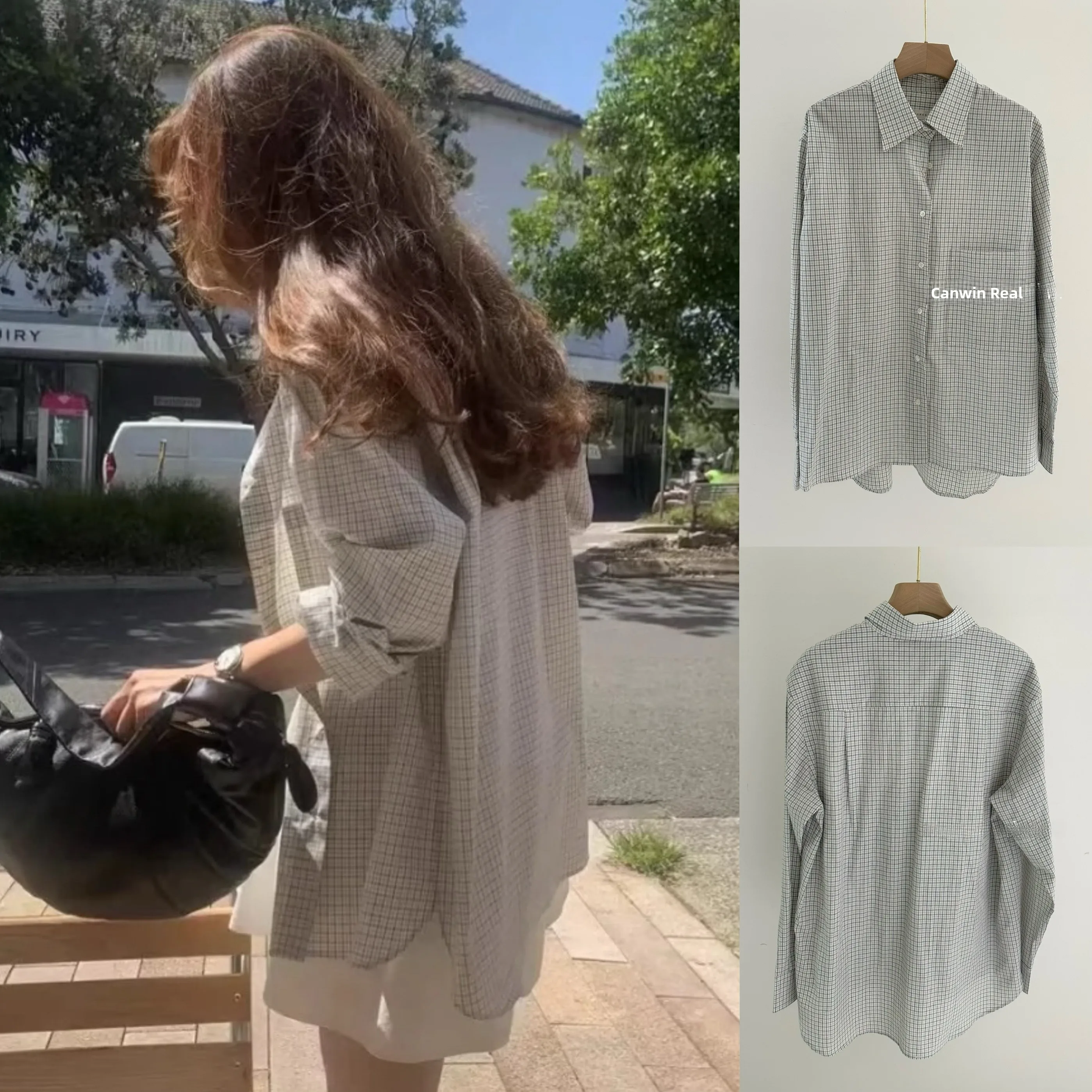 

Ounce2025 Autumn New Korean Sle mat Retro Thin id Loose Casual Thin Long Sve irt Women's Commute Sle Pure C...