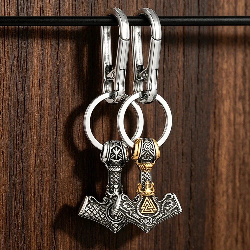 Stainless Steel Viking Battle Hammer Keychain Men Women Vintage Norse Rune Protection Amulet Daily Carry Gift Dropshipping