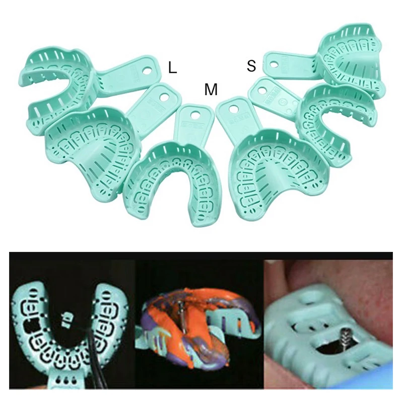 Bandejas de plástico para implante Dental, Material de impresión de 6 piezas, Autoclavable, grande, mediano y pequeño