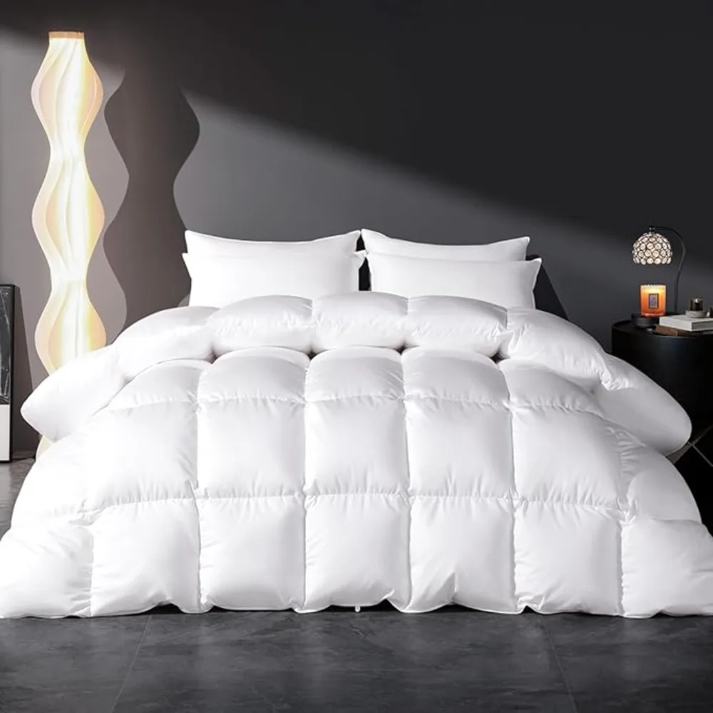 Feather Down Fiber Comforter King Size Duvet Insert,Ultra Soft Luxury All Season White 100% Cotton Hotel Collection Bed