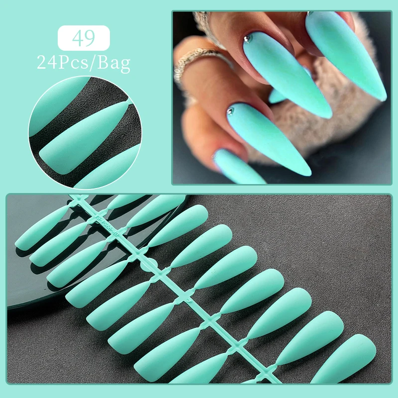 1Bag Matte False Nails Without Glue Press On Nail Tips Frosted Full Cover Artificial Fingernails Ballet Detachable Fake Nail Art