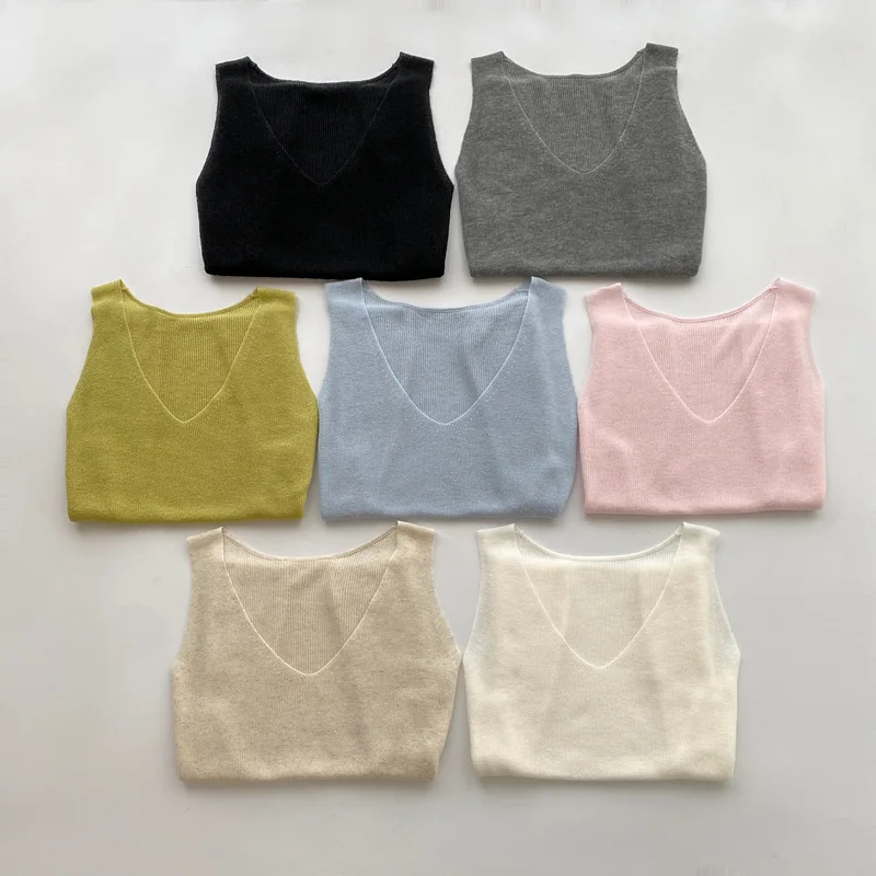 

Dave&di 26 Summer New Product V-neck Solid Color Knitted Tank Top For Women Lyocell Linen Breathable Lightweight Sleeveless Top