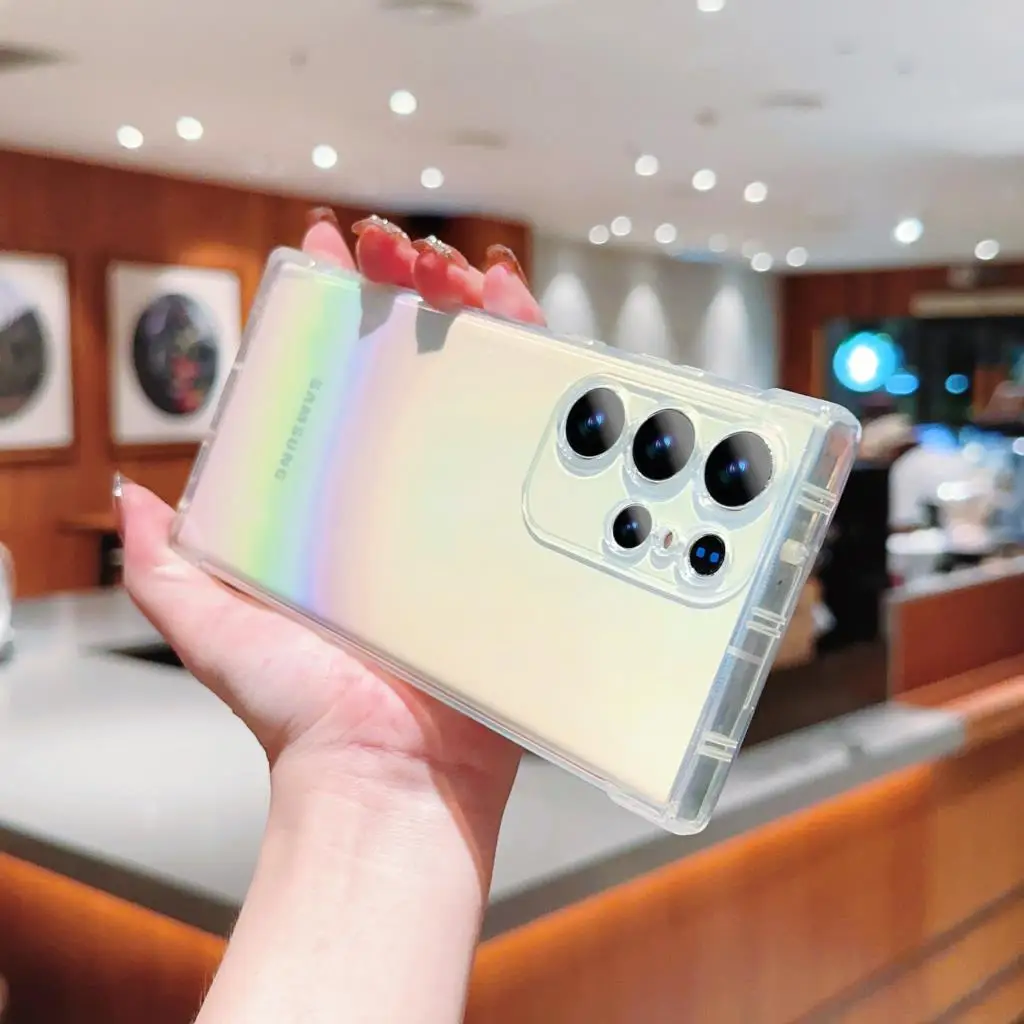 Luxe Gradiënt Regenboog Laser clear Case Voor Samsung S23 Ultra S22 Plus S21 S20 FE A54 5G a53 A52 A34 A14 A13 A33 bumper cover