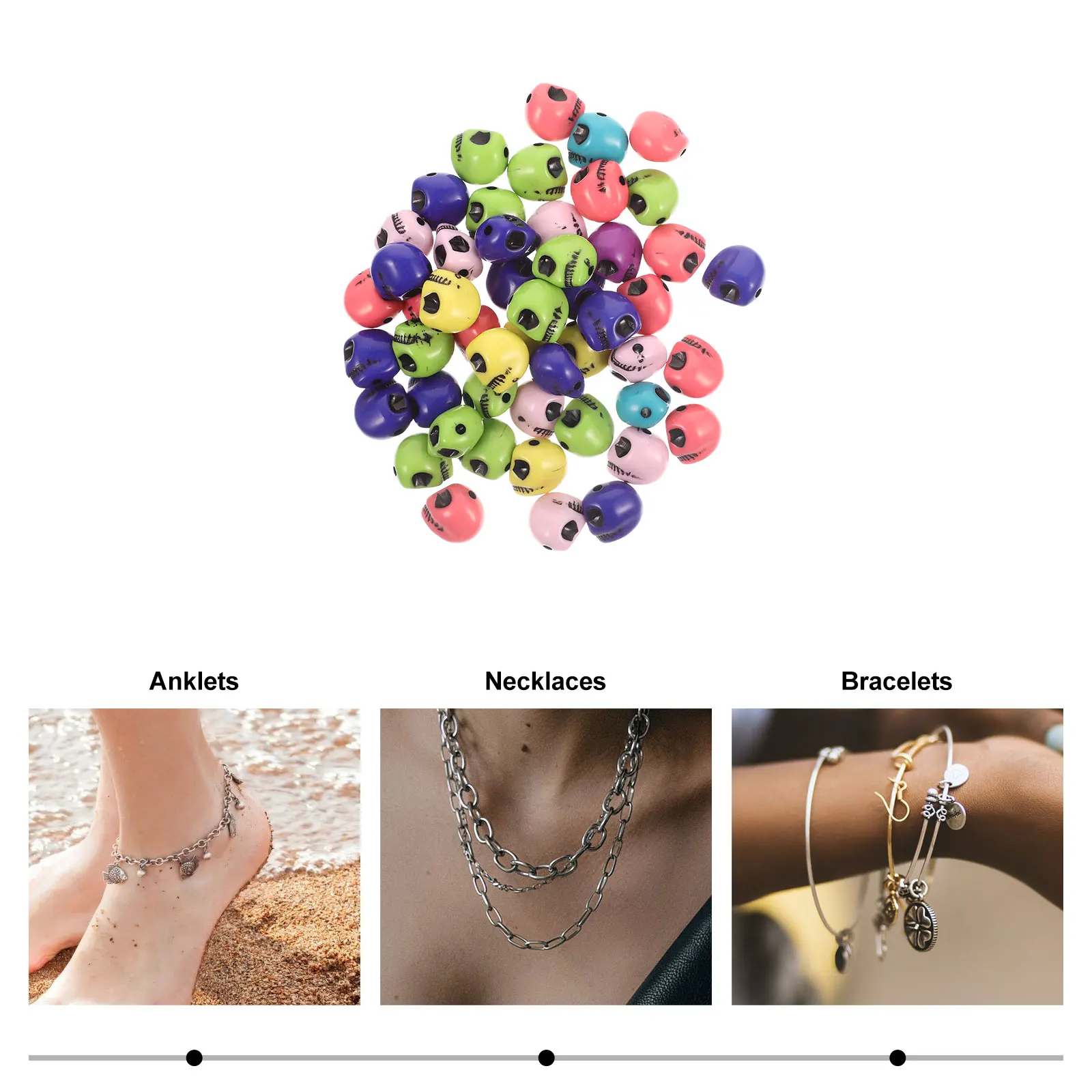 

300 Pcs Skull Jewelry Accessories Decor Beads for Bracelets Body Charms Novelty Making Mini Heads Loose DIY Necklace Crafts