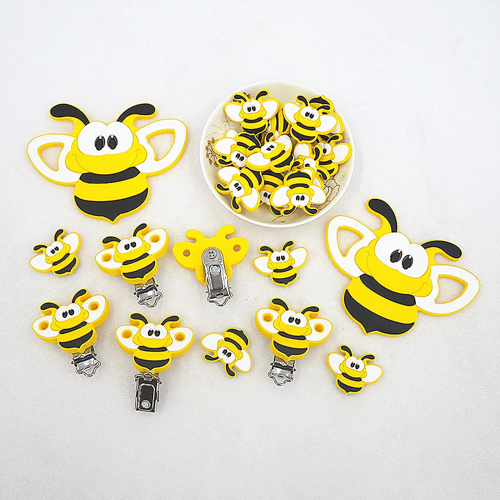 Chenkai 10PCS Bee Silicone Focal Beads For Beadable Pen Silicone Charms for Pen Necklace Making Silicone Character Beads