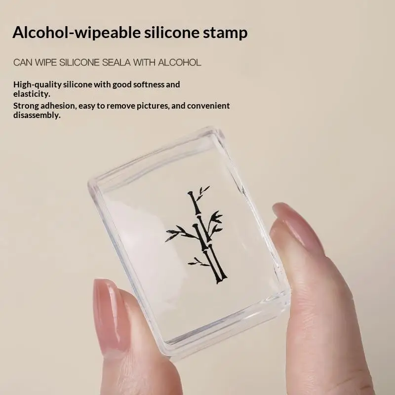 Square Clear Silicone Nail Stamp Set Alcohol Cleanable Non-Slip Handle for Large Nail Plates Professional DIY Nail Art Tool