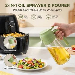 Glass Oil Dispenser Bottle for Kitchen, 2 in 1 Olive Oil Dispenser and Oil Sprayer, 470ml Olive Oil Spray Bottle for Cooking