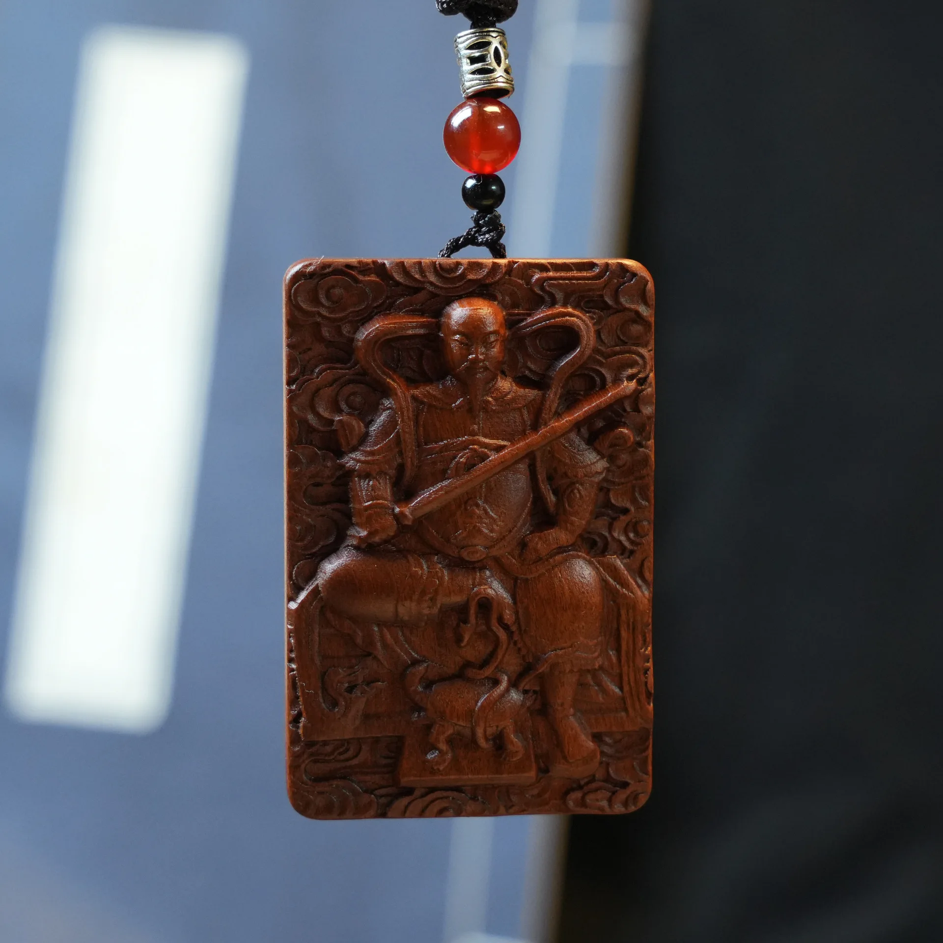Chinese Style Natural Thunder Struck Jujube Wood Hand Carved Zhenwu Emperor Lucky Amulet Pendant For Men Women Car Hanger Bring