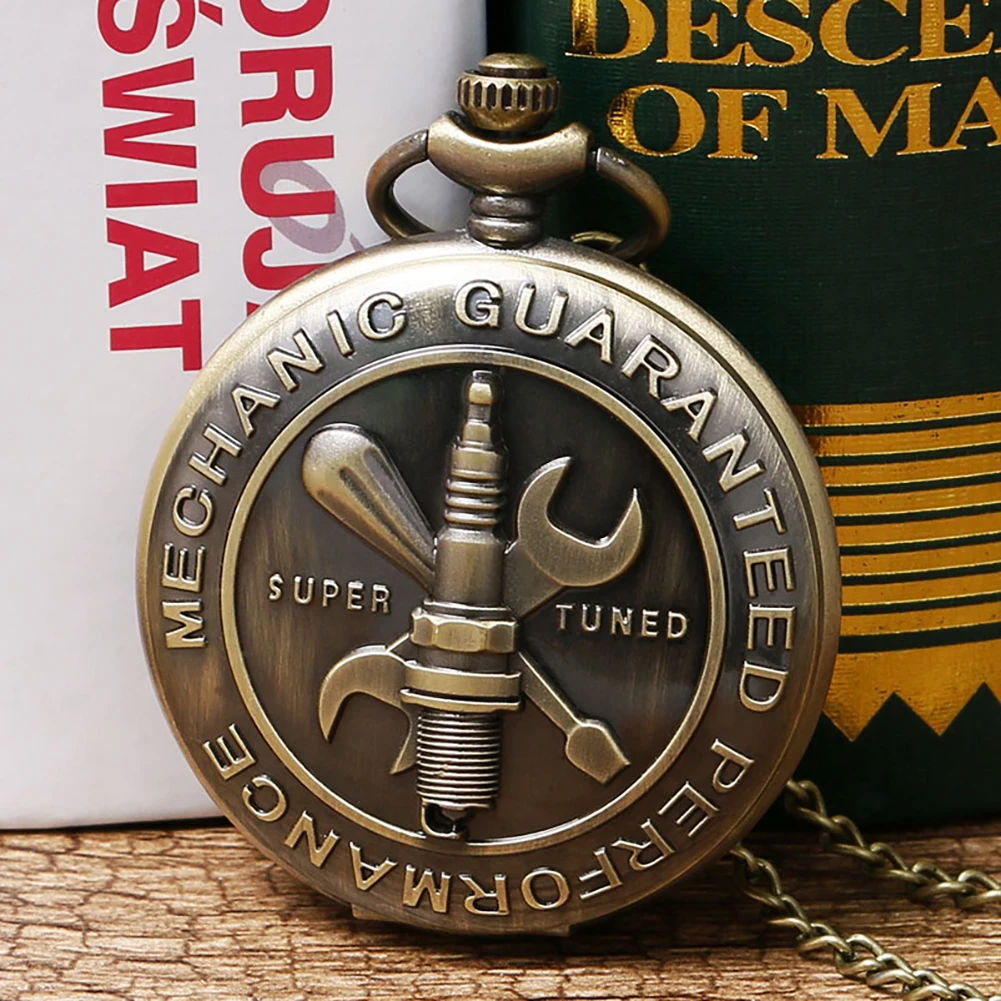 Ciondolo collana in bronzo orologio da tasca al quarzo numeri arabi quadrante bianco