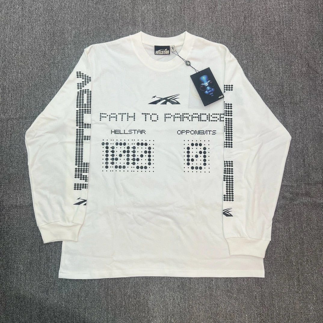 

Мужская свободная футболка с длинным рукавом, с LED-дисплеем и принтом Hell Star, в американском повседневном стиле, из хлопка, с круглым вырезом