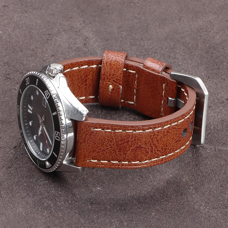 Genuine Leather Watchband 20mm 22mm 24mm Strap for Panerai Dark Brown Black Cowhide Bands Men Women Bracelet Watch Accessories