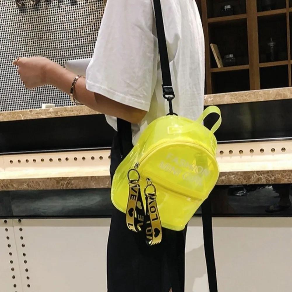 

Waterproof Transparent Mini Backpack Trendy Letter Pattern Water-Sprinkling Festival PVC Bag Clear Solid Color