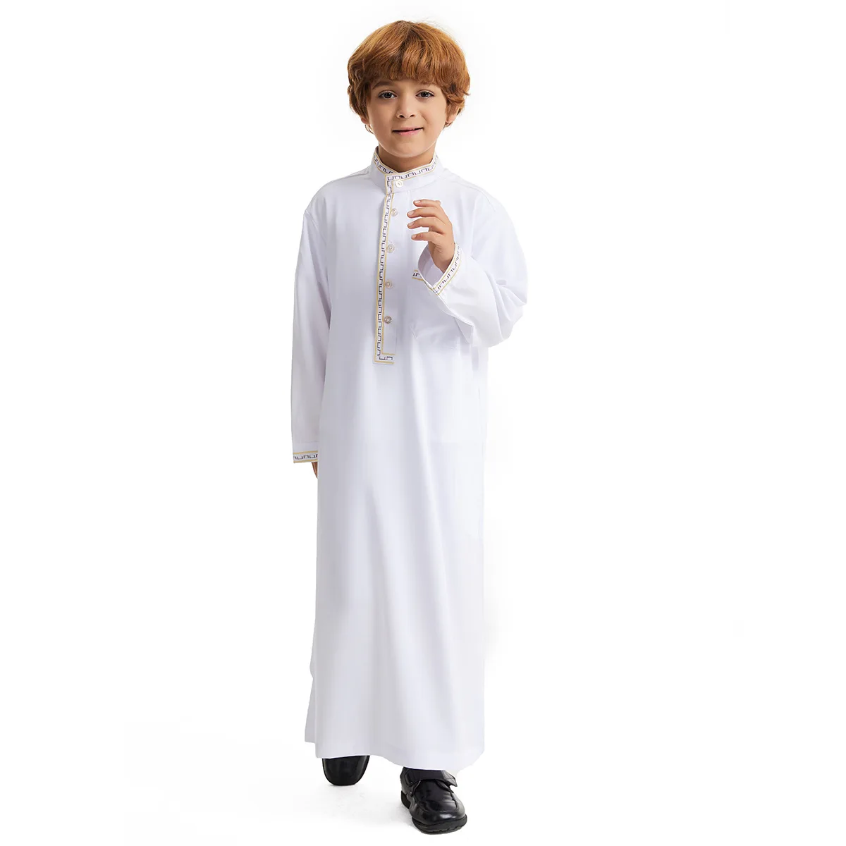 Ragazzi musulmani bambini abito saudita Thoub Jubba Thobe Daffah abito arabo abbigliamento islamico Maxi abito Abaya Ramadan Thawb medio oriente