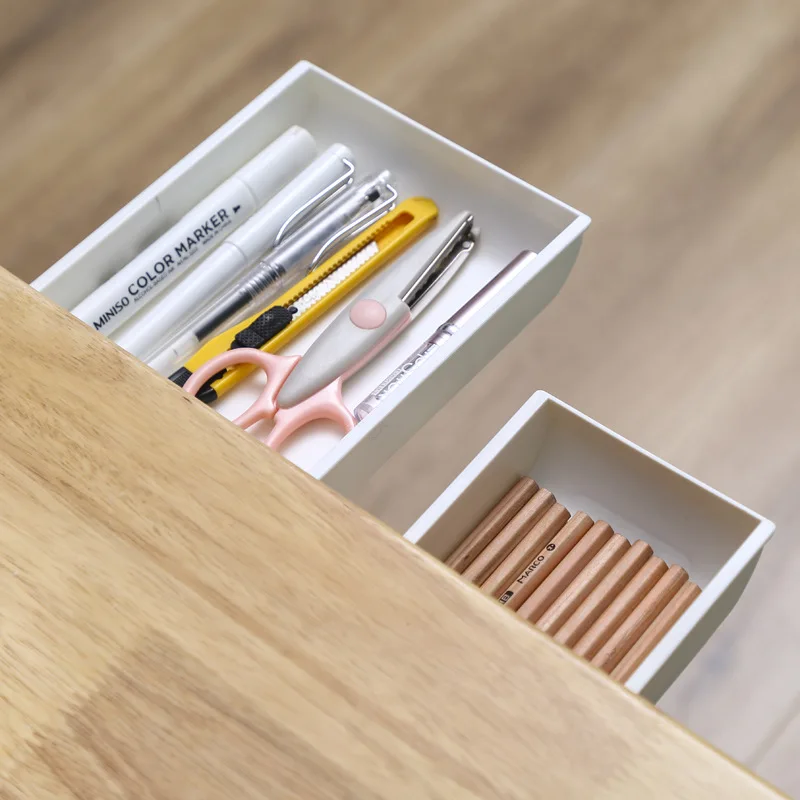 Under Desk Drawer Organizer Slide Out Hidden Desk Drawer Workspace Organizers Pen Holder Makeup Stationery Storage Self-Adhesive