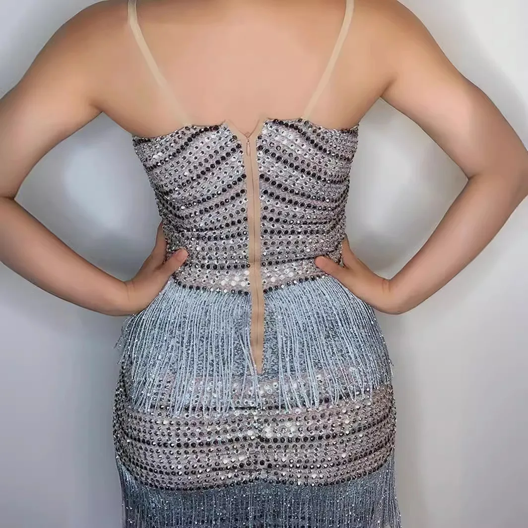 Suspender Rhinestone Tassel Sleeveless Mini Skirt - Stunning Party Dress For Hot Girls Formal Dress Women Elegant Slinky Dresses