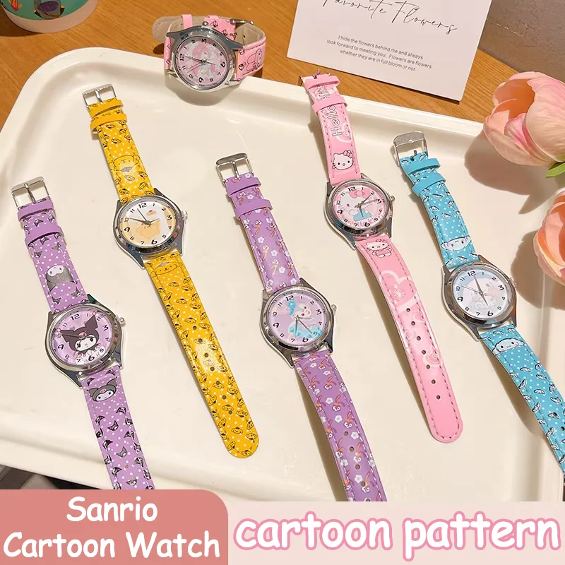 Sanrio Hello Kitty Cartoon Watch Kuromi Children Watches for Girls Cartoon Animation Children's Pointer Watch Toy Kid Gifts