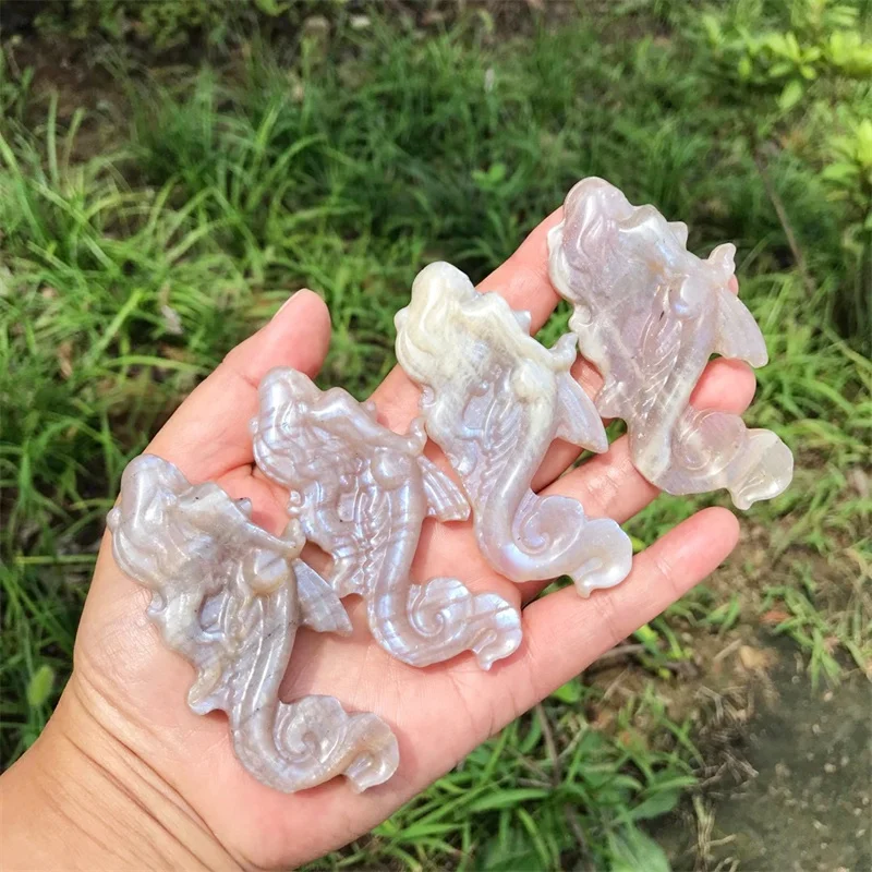 8CM Natural  Moon Stone Mermaid Pendant Healing Crystal Reiki Figurine Quartz Gemstone Ornament Craft Gift 1pcs