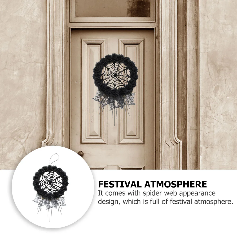 

Halloween Wreath Web Decor Black Fabric Pendant Halloween Door Hanging Creative Restaurant Layout