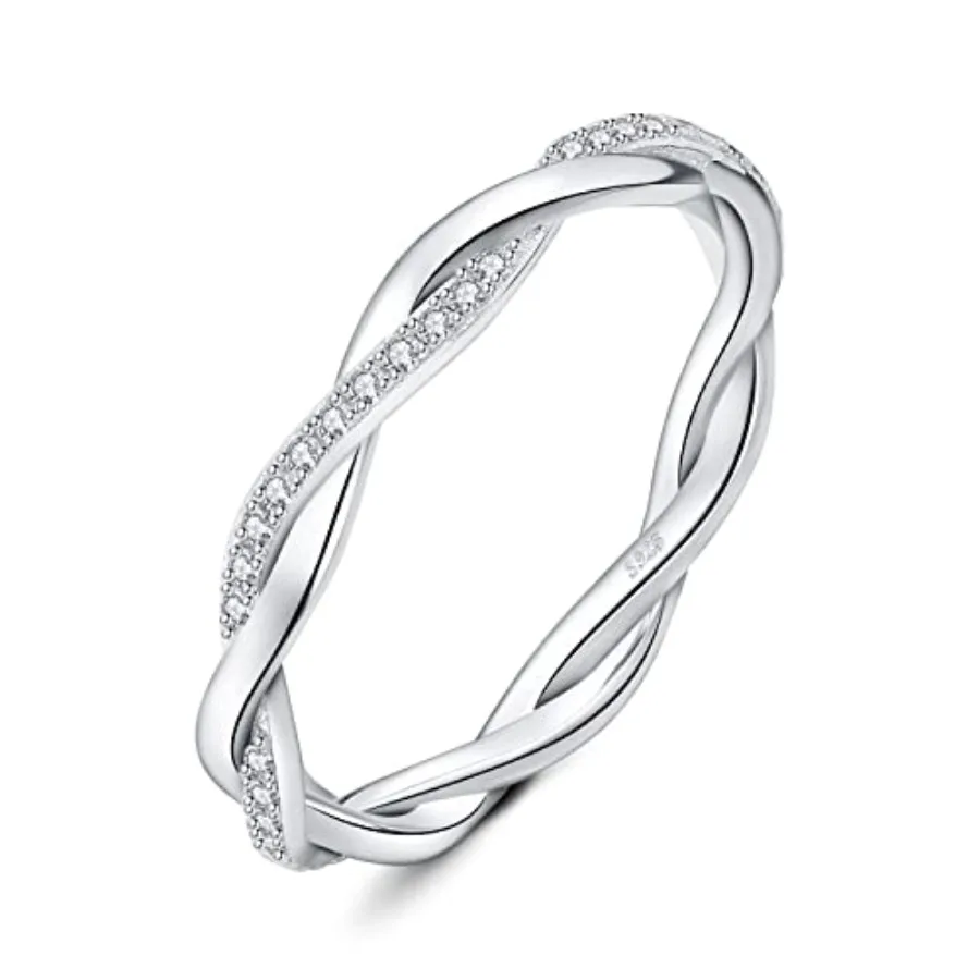 Love Rope Infinity Moissanite Wedding Band for Women, Twisted 14K White Yellow Rose Gold 925 Sterling Silver Promise Ring for H