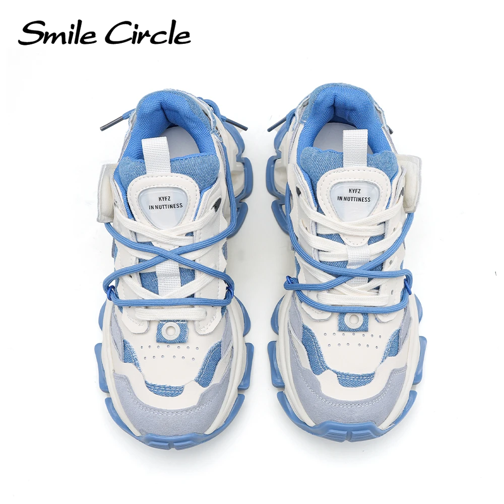 Smile Circle Women Chunky Sneakers Denim Flat Platform Sneakers Casual Round toe Sneakers Ladies Shoes Trainers