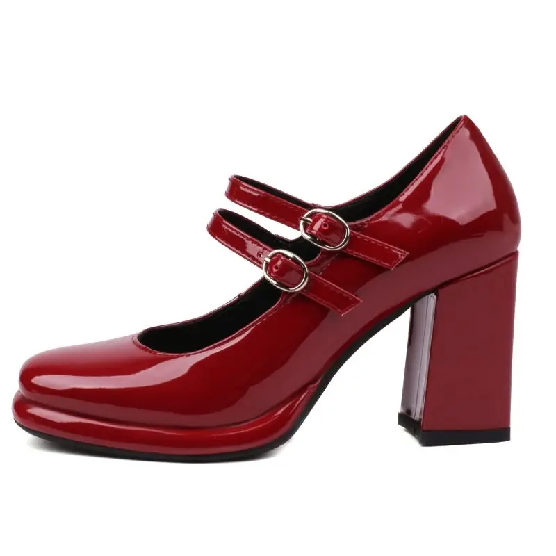 Women\'s Block High Heels Mary Janes Shoes 2025 Strap Dress Pumps Black White Block Heeled Wedding Office Shoes Female Large Size