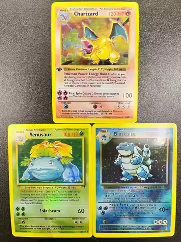 3Pcs PTCG Pokemon Cards Base Set Charizard Venusaur Blastoise Holo Ultra Rare Pokemon Trading Cards For TCG Battle Deck Gift