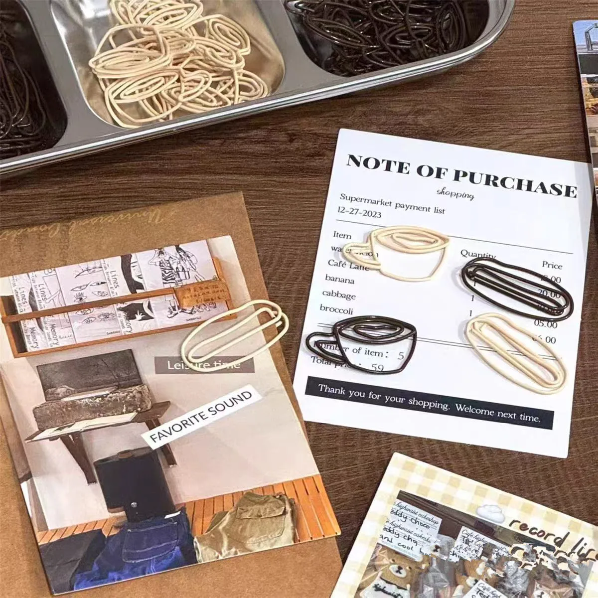 الحب القهوة القدح شكل ورقة كليب لطيف مخطط ديكور خاص على شكل دبابيس ورق معدنية المرجعية حبوب البن دبابيس الورق بالجملة #3