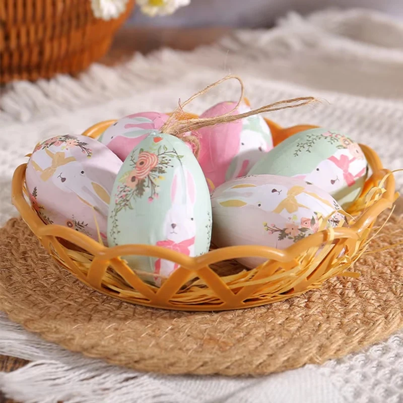 ABUL-Easter カラフルな卵バスケット、イースターパーティーの装飾用の吊り下げオーナメントとペンダント、理想的な子供へのギフト