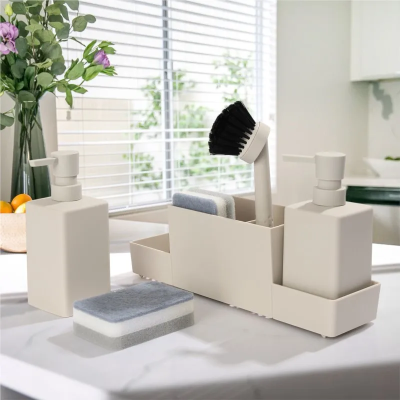 Plastics Kitchen Soap Dispenser With Sponge Holder Dishwashing Brush Hand Washing Soap Dispenser Bottle With Storage Tray ZG72