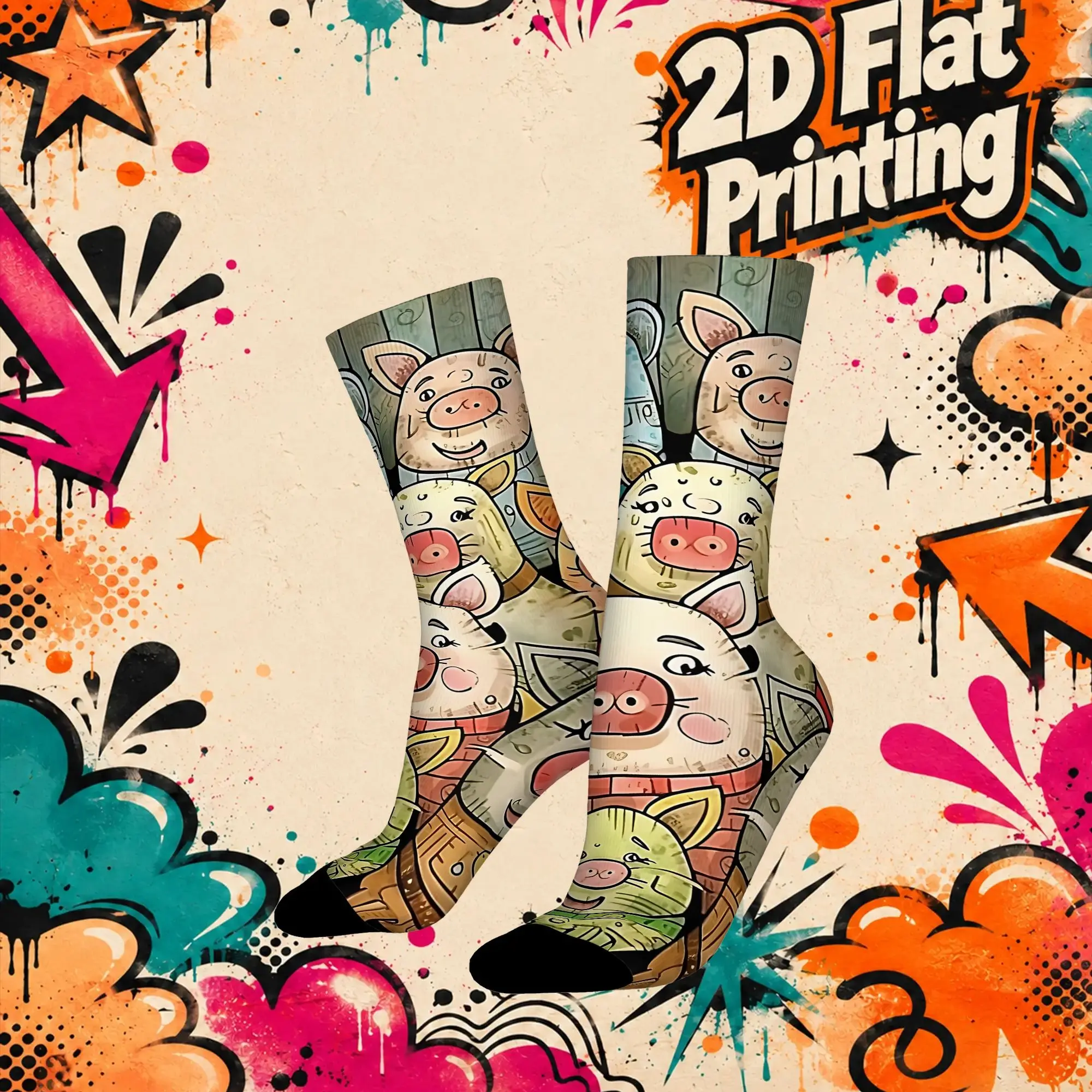Pig Abstract Pattern Funny Men's compression Socks Unisex items Crew Sock Cycling socks