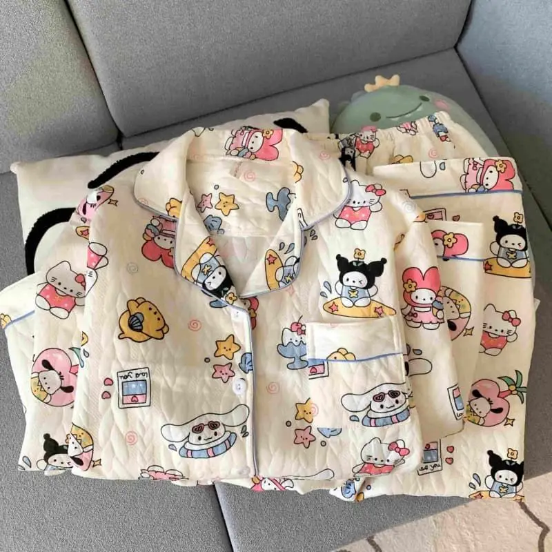 

Sanrio Hello Kitty Anime Cartoon Autumn/Winter Pajamas Female Cartoon Candy Style Air Cotton Warm Sweet Cute Home Clothes Set