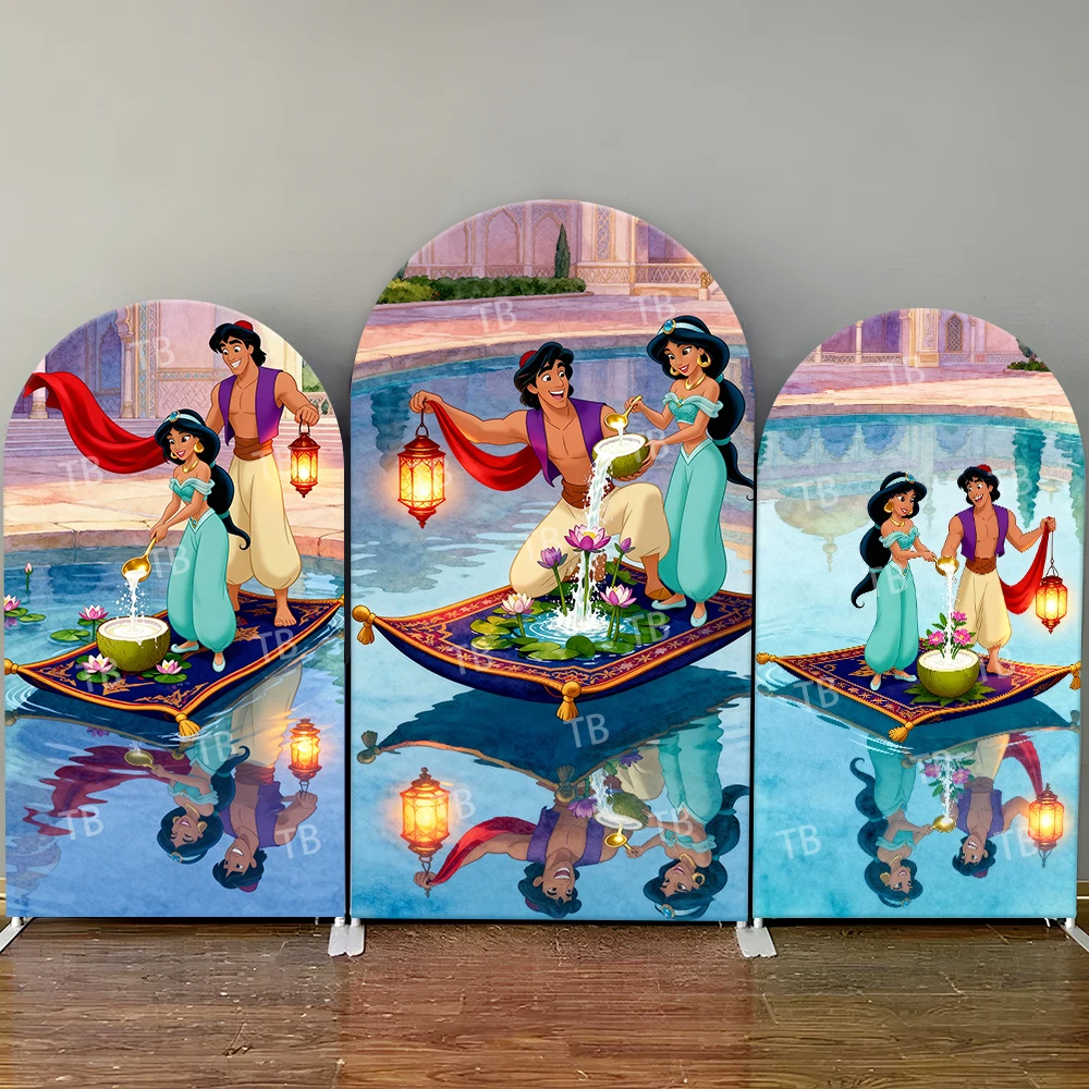 

Disney Aladdin & Jasmine Arch Backdrop Cover Magic Carpet Lotus Romantic Photo Booth Props for Gentle Parties & Home Decoration