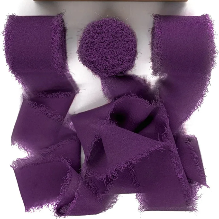 3 Rolls Frayed Edged Satin Handmade Chiffon Silk Ribbon For Wedding Invitation Bouquets Birthday Party DIY Decoration Gift 15m image 3