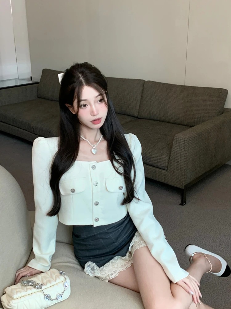 

plus Size Women's Knitted ort Coat Top Lace Patchwork High Waist Skirt Two Piece Set Square Collar Long Sve Faion