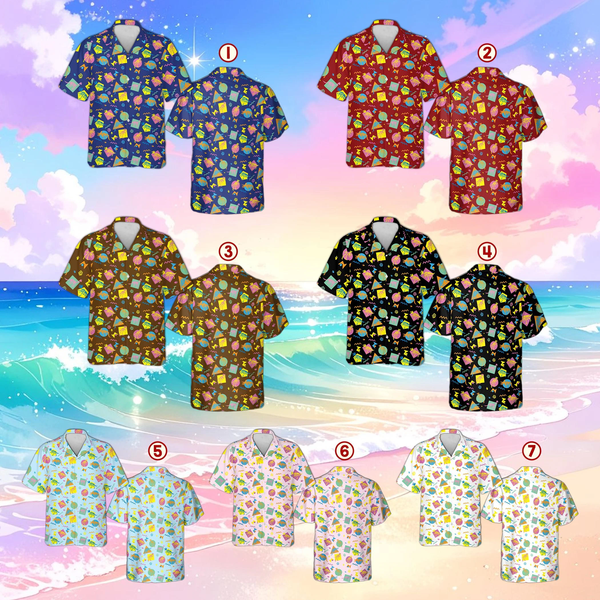 

Рубашка-аолха в стиле 90-х с динозаврьими окаменелостями, ретро-стиль 80-х, мемфисский стиль, геометрический узор скелета Ти-Рекса, винтажный подарок для вечеринки