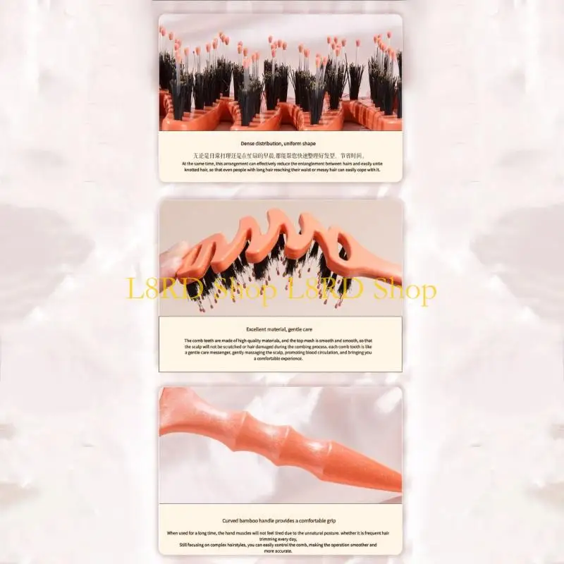 L8RD Hairbrush Pig Hair Styling Comb Ergonomic Design Natural Hair Care Tool For Dry Scalp And Frizz Prevention