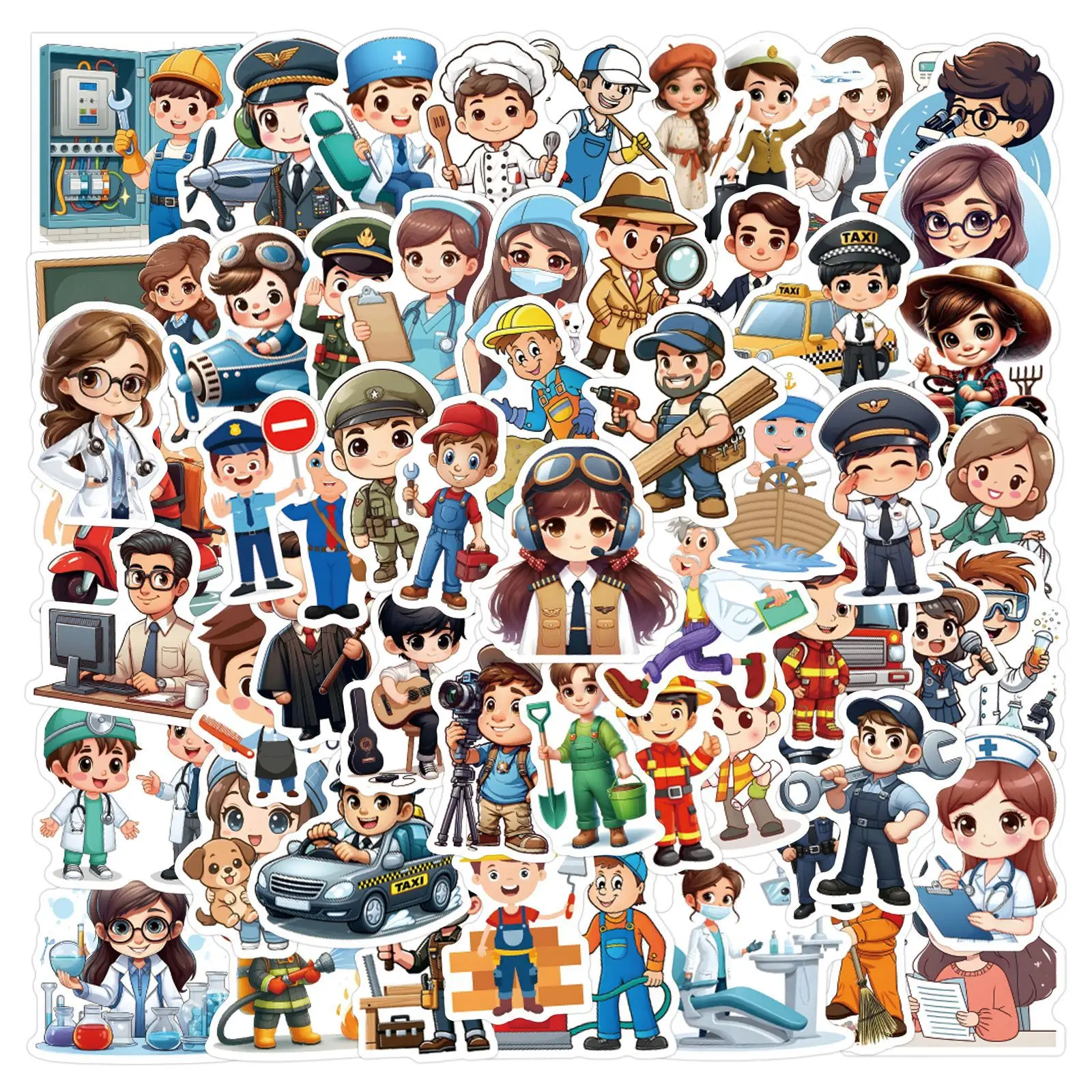 

60PCS Cartoon Career Graffiti Stickers Creative Decoration Mobile Phone Case Notebook Water Cup DIY Toy Gift Stickers