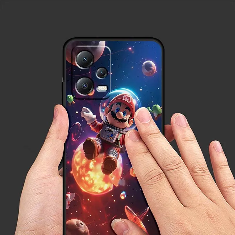 M-M-Mario Art أنيمي لشاومي ريدمي نوت 15 14 13 12 12S 11E 11 11S Pro Plus 4G 5G أسود ناعم غطاء من البولي يوريثان الحراري