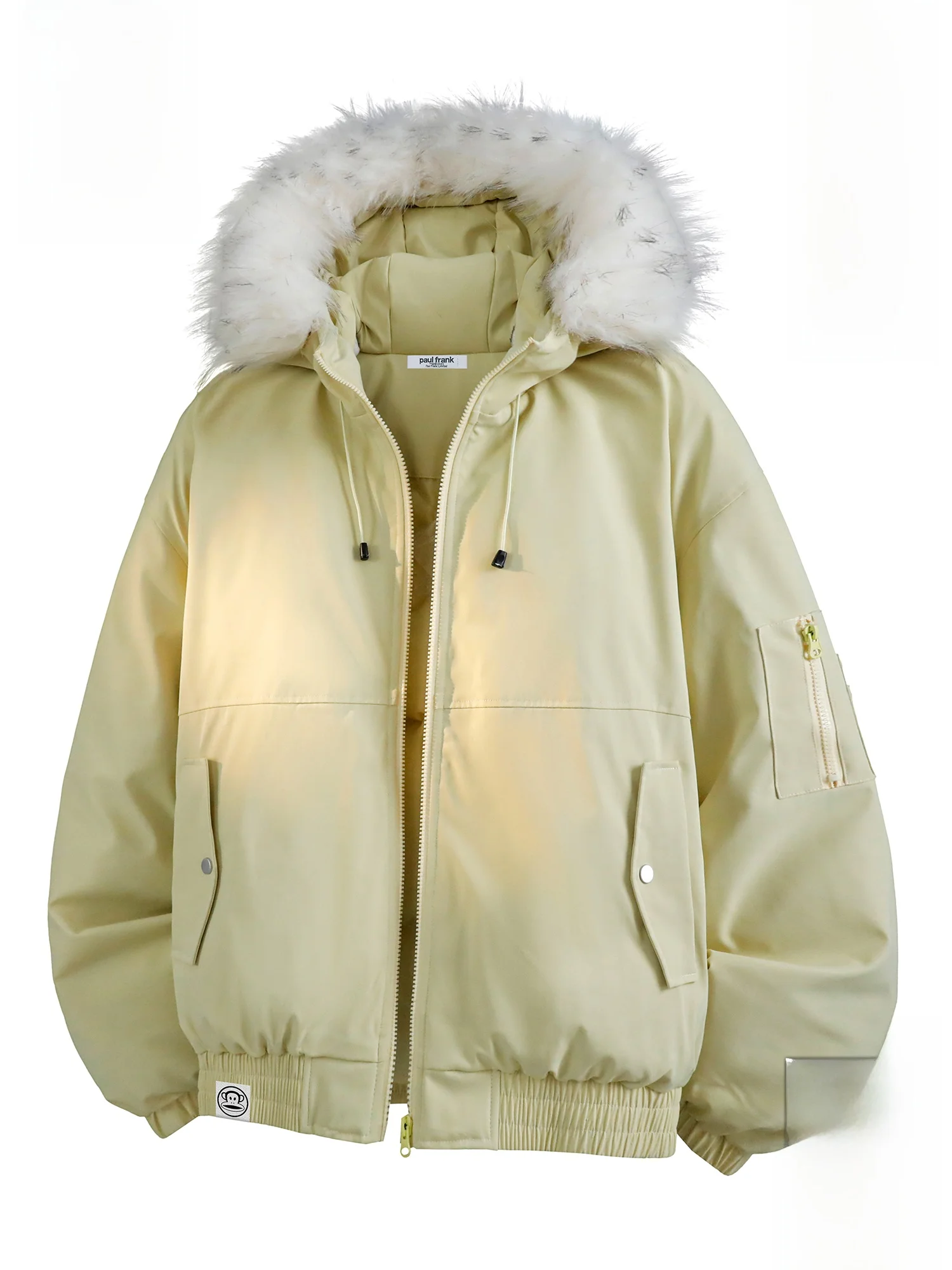 

Зимняя куртка Paul Frank Large Mouth Monkey с капюшоном и меховым воротником для мужчин, теплая хлопковая одежда, парные комплекты