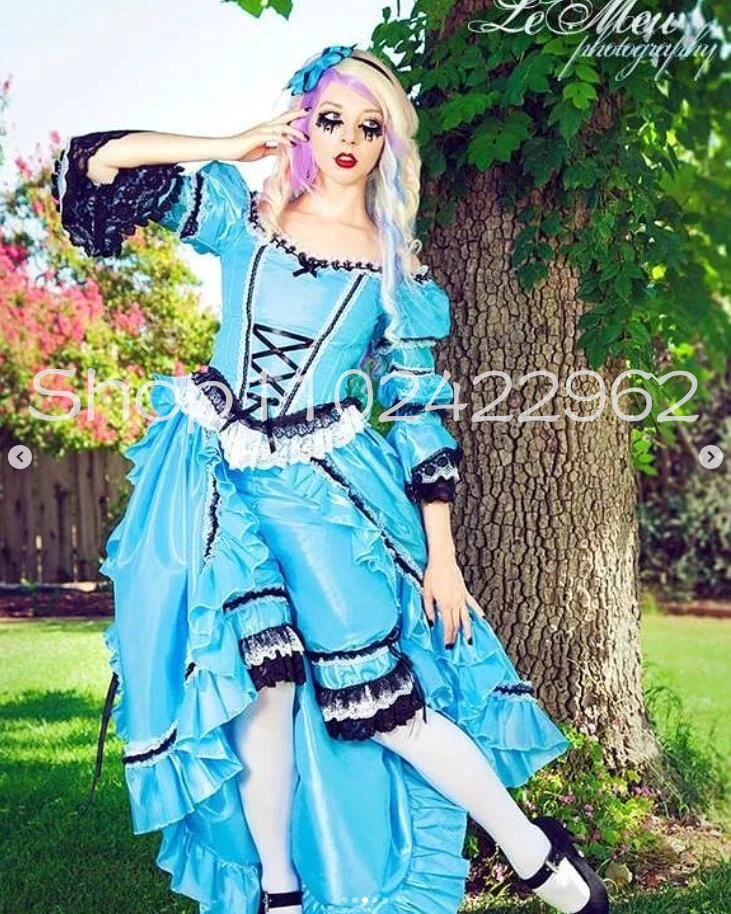 Vestidos góticos de alisin Wonderland para baile de graduación, traje de pantalón, corsé victoriano con cordones, vestido de noche de Cosplay, tren de extracción, azul cielo