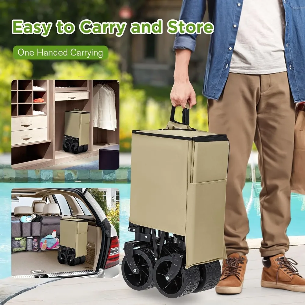 รถเข็นชายหาดพับได้แบบหนัก รับน้ำหนักได้ 400 ปอนด์ ล้อใหญ่สำหรับทราย รถเข็นพับได้สำหรับการผจญภัยกลางแจ้ง