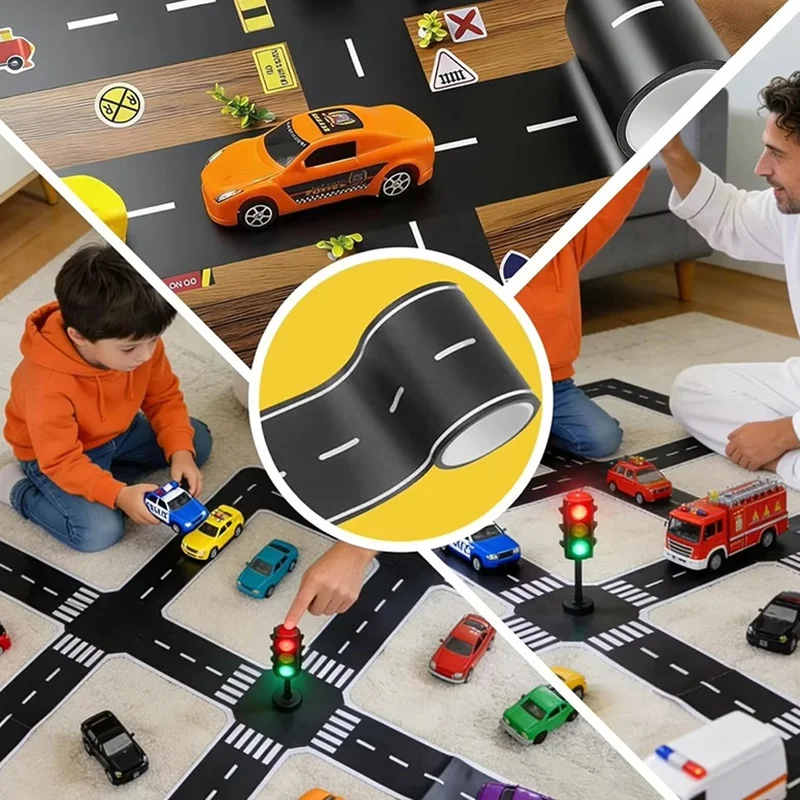 1-2 Rolls Reusable Road Track Stickers Black Highway Tape Toy Car Road Tape For Kids Birthday Racing Party Table Floor Decor Set