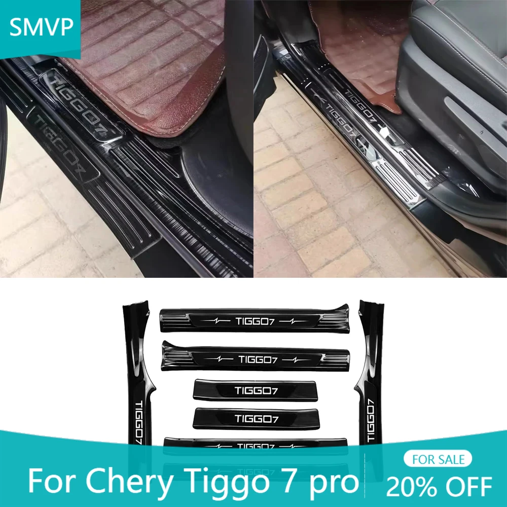 

2023-2025 Stainless Black Garnish Accessories Car Door Sill Scuff Plate Welcome Pedal Protection Trim For Chery Tiggo 7 pro