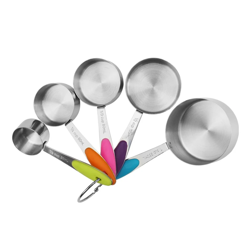 Stainless Steel Measuring Cups Set of 5 Piece with Soft Touch Silicone Handles, Cooking and Baking (Colorful)