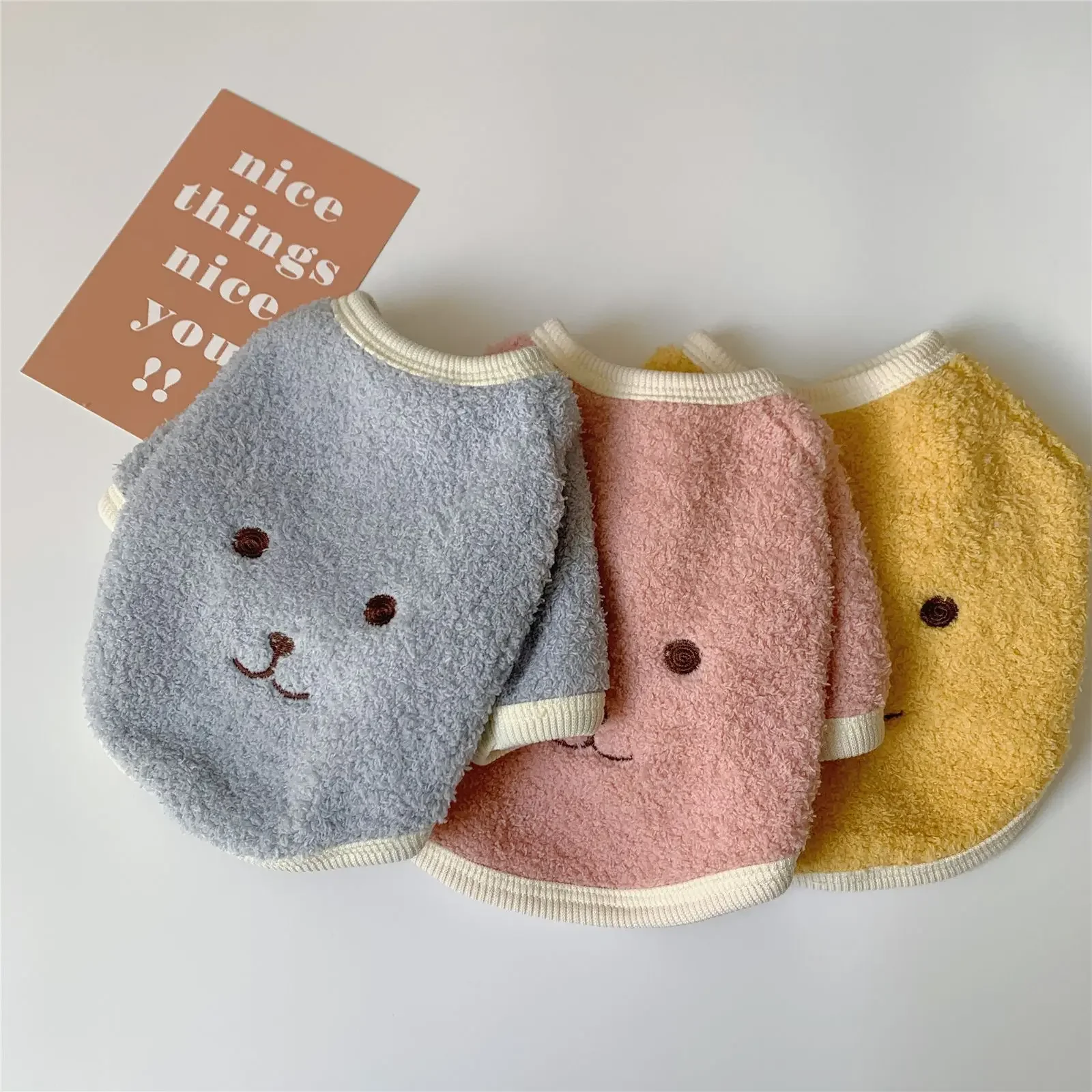 New Winter Pet Cat Dog Clothes Warm Plus Velvet Cartoon Expression Sweater Long-sleeved T-shirt Funny Fashion Design Clothes