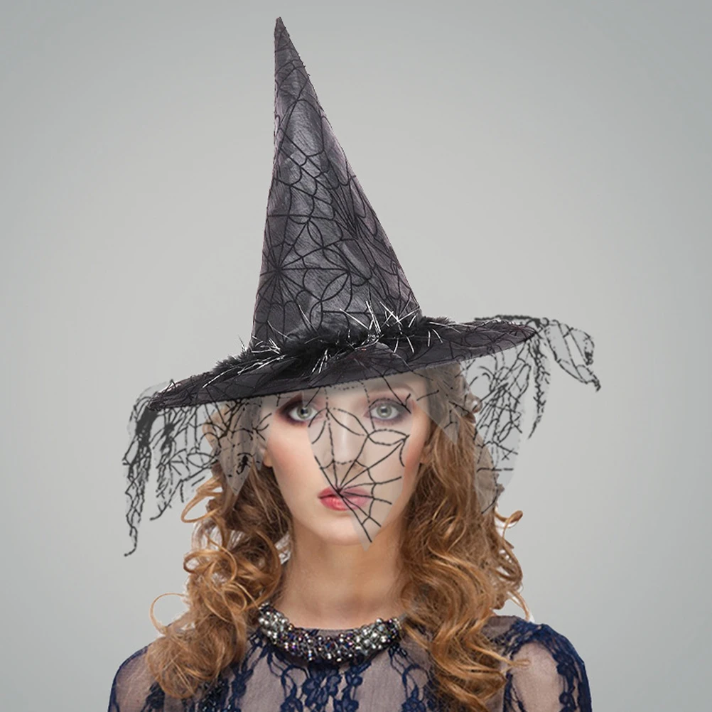

Witch Hat Gauze Fabric Lightweight Durable Halloween Style Unique Design Party Carnival Costume Prop Accessory Women Hat